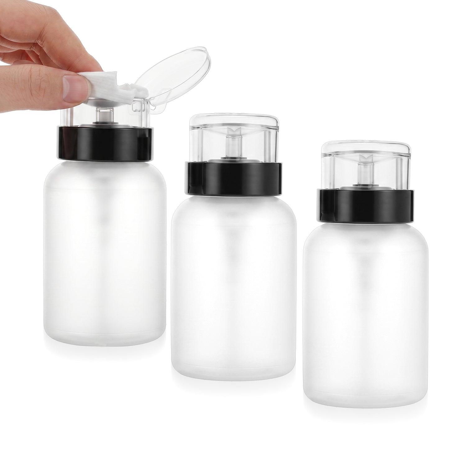 Thinp 3 Pcs Push Down Pump Dispenser, Empty Pump Bottle Dispenser with Lockable Flip Cap Push Top Nail Polish Remover Pumps for Nail Polish Makeup Remover Essence, 7.5oz/220ml