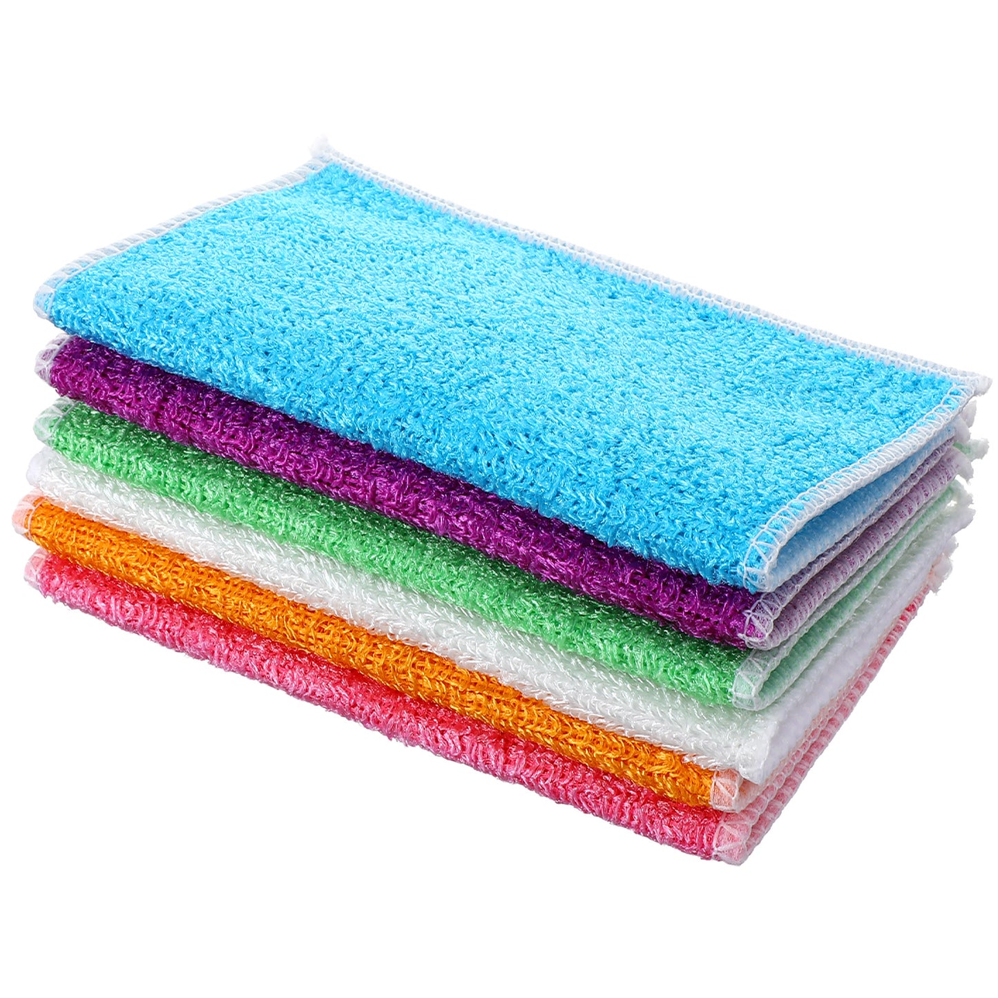 Quilax Natural Bamboo Fiber Dishcloths 6-Pack, Reusable Cleaning Cloths Quick Dry, Double-Layer Thickened, 9 x 7 Inches, Kitchen Dish Towels for Washing Dishes
