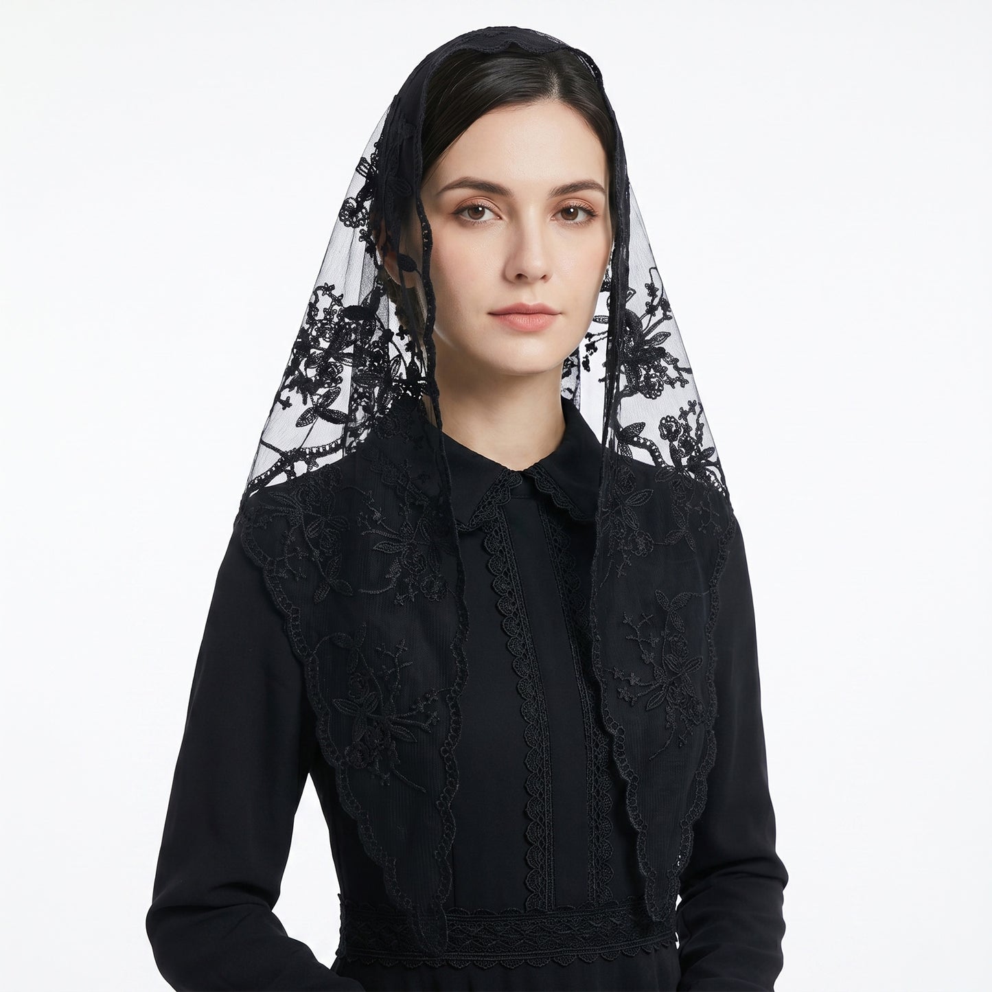 Macuezu Triangle Lace Veil, Black Mantilla Catholic Veil For Women, Triangle Church Veils, Religious Christian Prayer Scarf, Bridal Wedding Chapel Veils