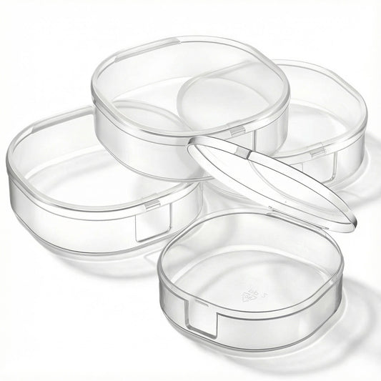 Aysatogc 4 Pcs Plastic Cotton Square Holder, Portable Cotton Round Holder for Makeup Remover Cottons Balls Powder Puff Floss Balls Beads Small Items
