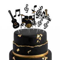 8 Pcs Music Cake Toppers, Guitar Happy Birthday Cake Topper, Musical Themed Birthday Party, Glitter Guitar Drums Musical Symbols Cakes Pick, Music Note Cakes Decorations (Black)