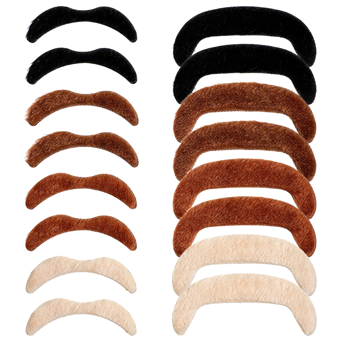 16Pcs Fake Mustache Set for Men & Women, Self Adhesive Fake Mustache Stick On False Facial Hair for Party, Costume, Halloween, 60s 70s Vintage Style (Black/Brown/Blonde)