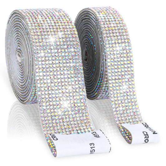ATER 2 Roll Self-Adhesive Crystal Ribbon Rhinestone Diamond Ribbon Diamonds Decorations Roll with 2 mm Rhinestones for DIY Craft Car Phone (Multicolor)