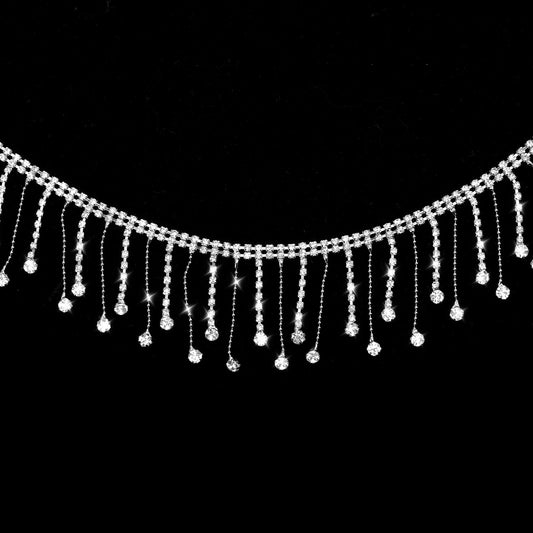 1 Yard Rhinestone Fringe Trim, Silver Rhinestone Tassel Trim, Irregular Diamond Crystal Beaded Fringe for Sewing Clothing Craft Jewelry Personalized DIY Decoration