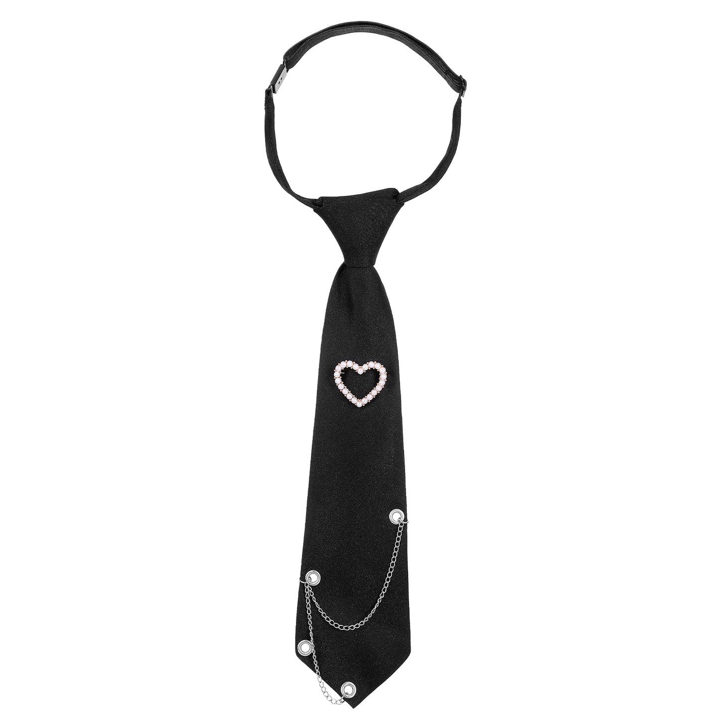 Kynigo Black Tie for Women, Womens Tie with Punk Chain Adjustable Ties for Women Pre-Tied Necktie for Girls School Uniform Shirt Accessory
