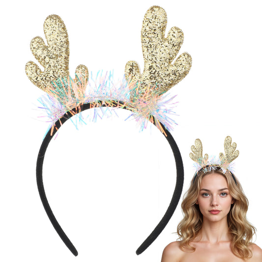 Thinp Deer Antlers Headband, Reindeer Antlers Headband Christmas Headband Deer Ears Headband Christmas Hair Accessories Party Cosplay Deer Costume for Women Christmas Halloween (Gold)