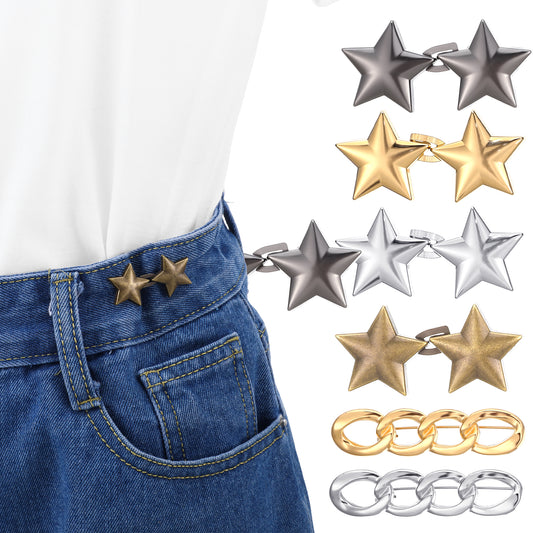 10 Set Star Pant Waist Tightener Star Buttons Pins Adjustable Waist Buckle Set No Sewing Required Buttons No Tools Metal Star Brooch for Clothing Dresses Skirts No Sewing Decoration Accessories