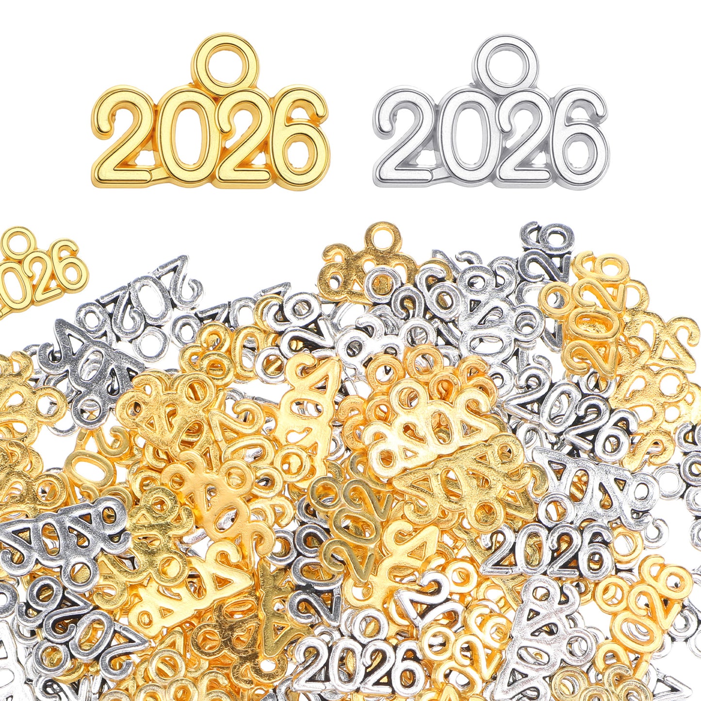 Axafazup 120 PCS 2026 Year Charms, Mini Signet Charms Zinc Alloy Graduation Tassel Pendants for DIY Jewelry Making Necklace Bracelet Keychain Decoration(Gold and Silver)