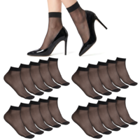 Tweruna 10 Pairs Sheer Ankle Socks, Black Nylon Socks for Women, Thin Ankle Stockings for Women
