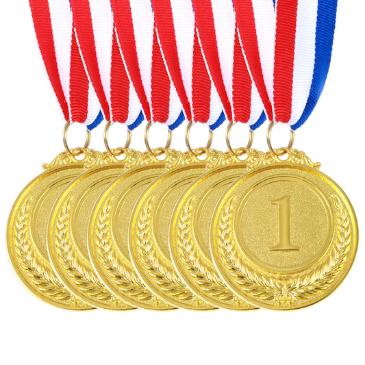 ZEYIYER 6 PCS 1st Place Winner Gold Medals,Metal Award Medals, Winner Medals Gold Prizes,Gold Winner Award Medals Bulk with 15.5-Inch Red,White,and Blue Ribbon for Sports,Tournaments,Competitions