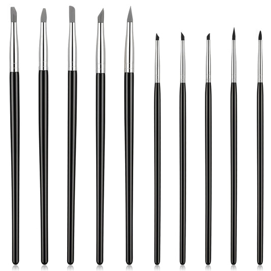 10 Pcs Silicone Paint Brushes, Flexible Rubber Tip Sculpting Tools for Clay Carving, Pottery, Resin & DIY Handicraft, Professional Color Shapers for Acrylic, Gouache, Nail Art & Artwork Detailing(Blac