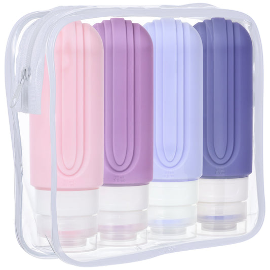 Travel Bottles for Toiletries, TSA Approved Travel Containers 3oz Leak Proof Refillable Liquid Silicone Squeezable Travel Accessories for Shampoo Conditioner Lotion (4 Pack)