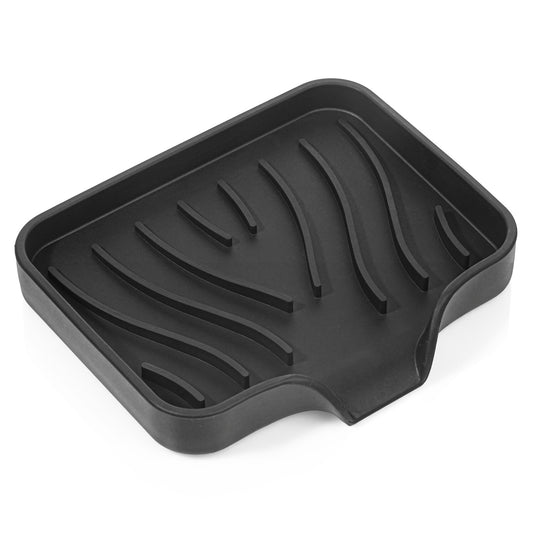 1 Pack Silicone Sponge Holder with Drainage Hole for Kitchen Sink, Black Rubber Soap Dish with Drain Spout, 4.8" x 4.1" Sponge Rack for Bathroom Shower, Easy Clean Quick Dry