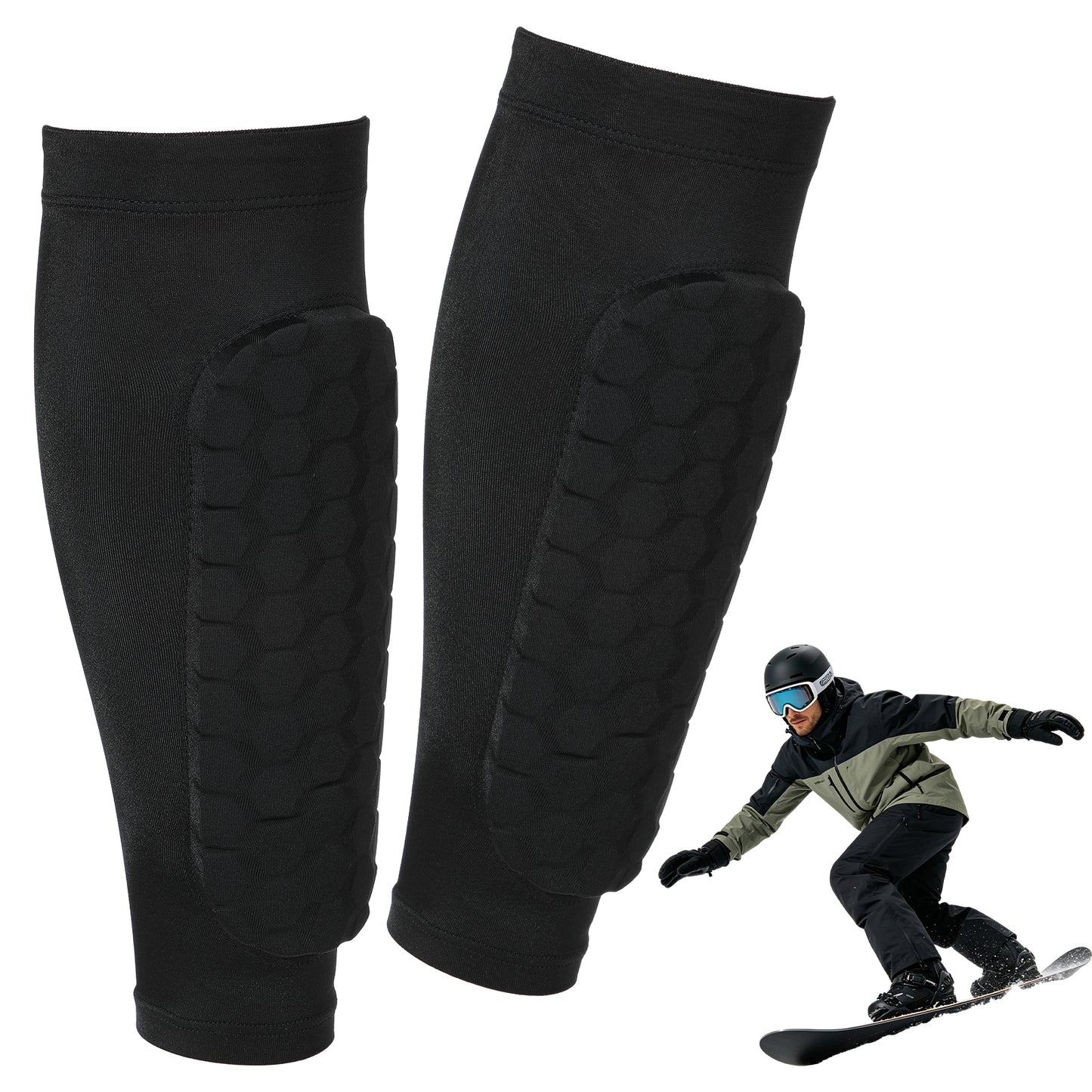 Soccer Shin Guards, Shin Defender, 2 Pack Lightweight Compression Sleeves with EVA Honeycomb Pads for Kids, Youth & Adults, Multi-Sport Calf Protection Sleeve for Football, Baseball & MTB (S Size)