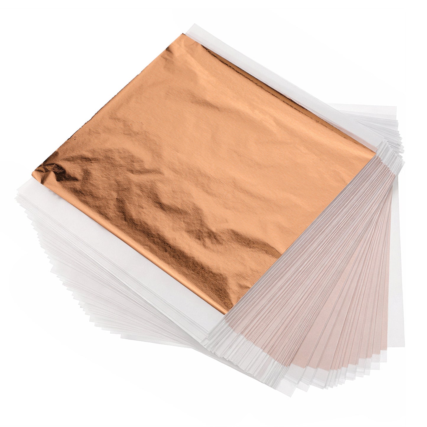 100Pcs Copper Leaf Sheets, 14x14 cm Rose Gold Copper Foil Sheets, Multipurpose Leaf Paper for Nails, DIY Craft Proejcts, Picture Frames, Arts Decoration, Sculpture, Wall, Line, and Furniture