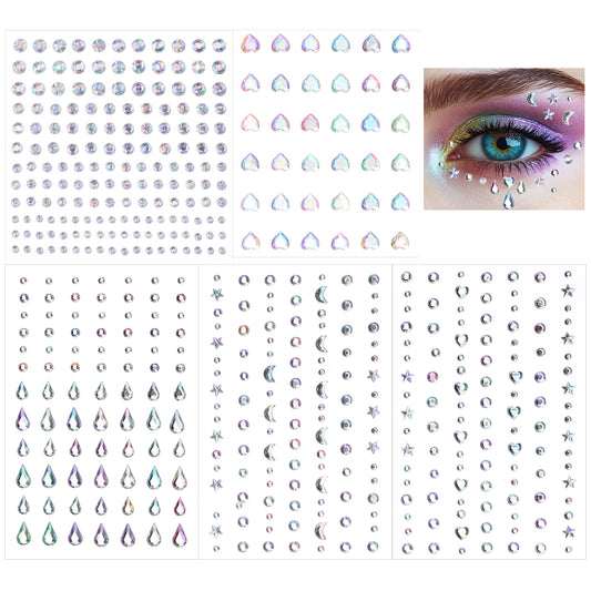 ZEYIYER 5 Sheets Face Gems Face Jewels Stickers, Face Gems Hair Gems Women Self-Adhesive Face Jewels Star Diamonds Sparkles Stick on Rhinestones for Face Gems Stickers, for Face Eyes Makeup, Crafts