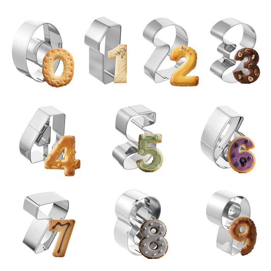 10 Pack Number Cookie Cutters Set, Stainless Steel Cookie Cutters Shapes for Baking Biscuits Dough Baking Tools for Birthday Anniversary Graduation Party