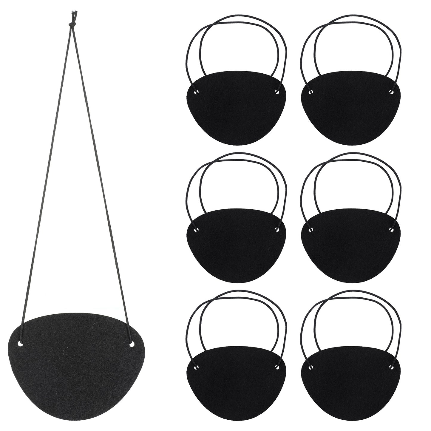 PEOVLVN 6 Pieces Pirate Eye Patches, Black Eye Patch Elastic Felt Single Eye Patch Reusable Eyepatch One Eye Cover for Adults Halloween Costume Theme Cosplay Party Supplies