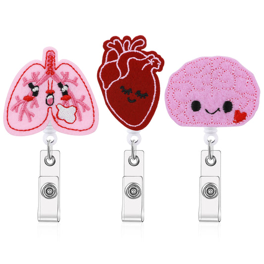 ASTER 3 Pieces Badge Reel Holder Retractable Felt Badge Reels Lung Heart Badge Reel Clip with Alligator Clip for Nurse Doctor Teacher Student