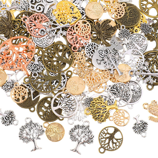 100 G Charms for Jewelry Making, Vintage Tree of Life Charms Pendents Alloy Assorted Charms Collection Bulk Mixed Styles Pendant Craft Supplies for DIY Necklace Bracelet