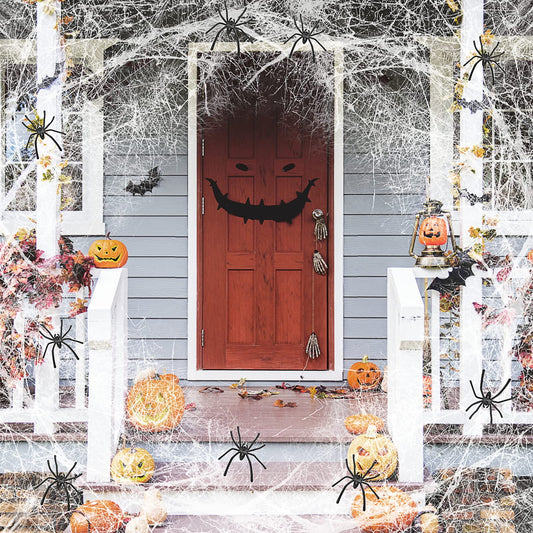 ASTER 400 Sqft Halloween Spider Web With 20 Fake Spiders, Spooky Stretch Spider Webbing Halloween Indoor Outdoor Yard Bar Haunted House Decor Supplies (100g/3.54 oz)