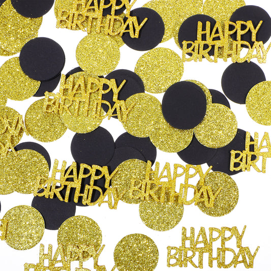 YQQYG 100PCS Happy Birthday Confetti, Black and Gold Party Decorations, Circles Dots Glitter Confetti Scatter Birthday Table Confetti Paper for Birthday Party Baby Shower Table Decor