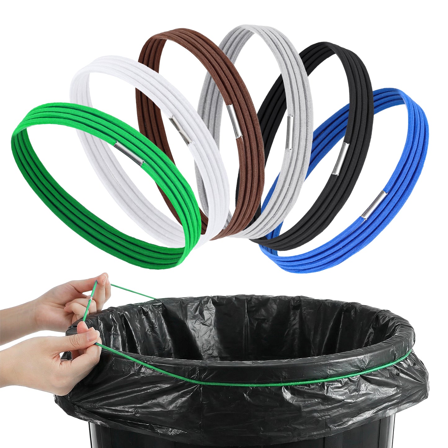 6PCS Trash Can Rubber Bands, Garbage Can Rubber Bands, Heavy-Duty Garbage Bag Holder for 32-55 Gallon Bin, Trash-Can Band for Keep Trash-Bag in Place, Trash-Bag Band for Kitchen, Yard, Office, School