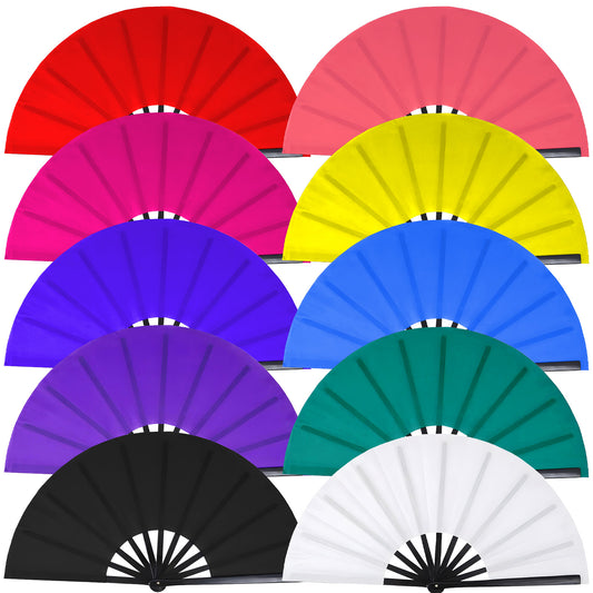 10 Pcs Large Folding Fans for Line Dancing and Popping, 13 Inch Colorful Kung Fu Tai Chi Handheld Fans Decorative Clacking Fan for Performance Dance Wedding Party Dance Enthusiasts