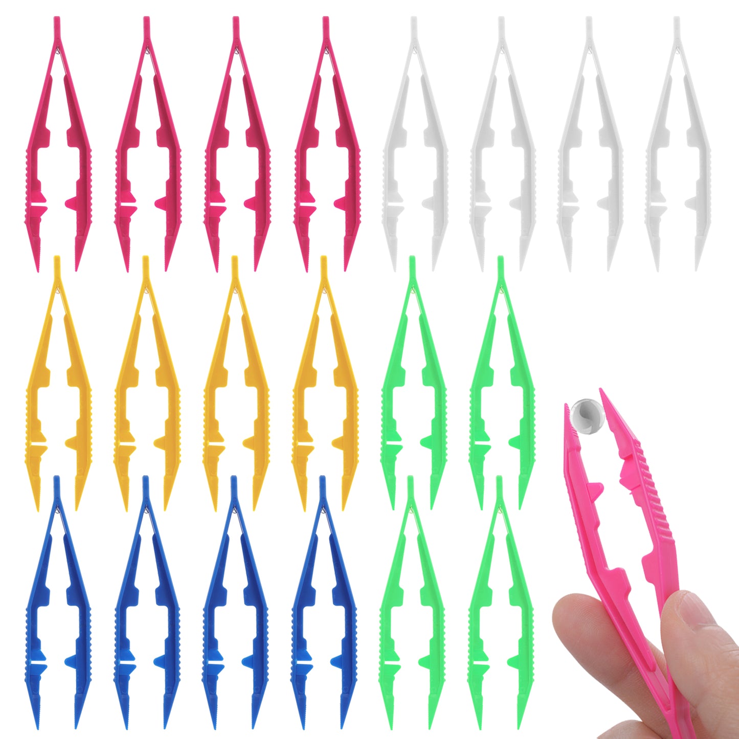ASTER Plastic Tweezers - Pack of 20, 4 Inch/10cm Plastic Beads Tweezers First Aid Tweezers Bulk Bead Tweezer for Beads Handmade DIY Crafts