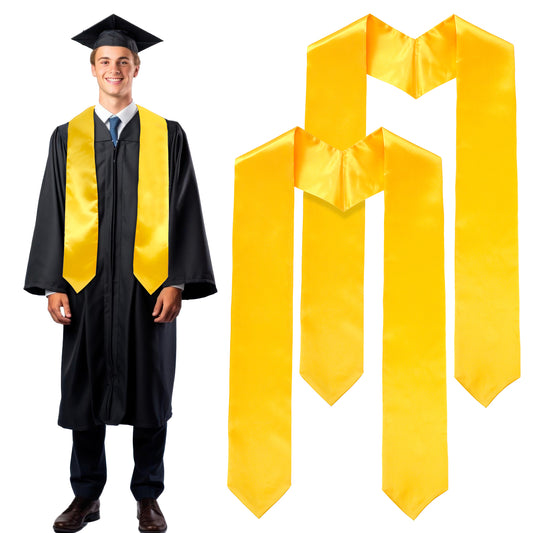 ZEYIYER 2 Pcs 70 in Yellow Graduation Sash, Long Plain Graduation Stole, Unisex Adults Graduation Accessories for Graduation Ceremony and Photos Graduation Accessories