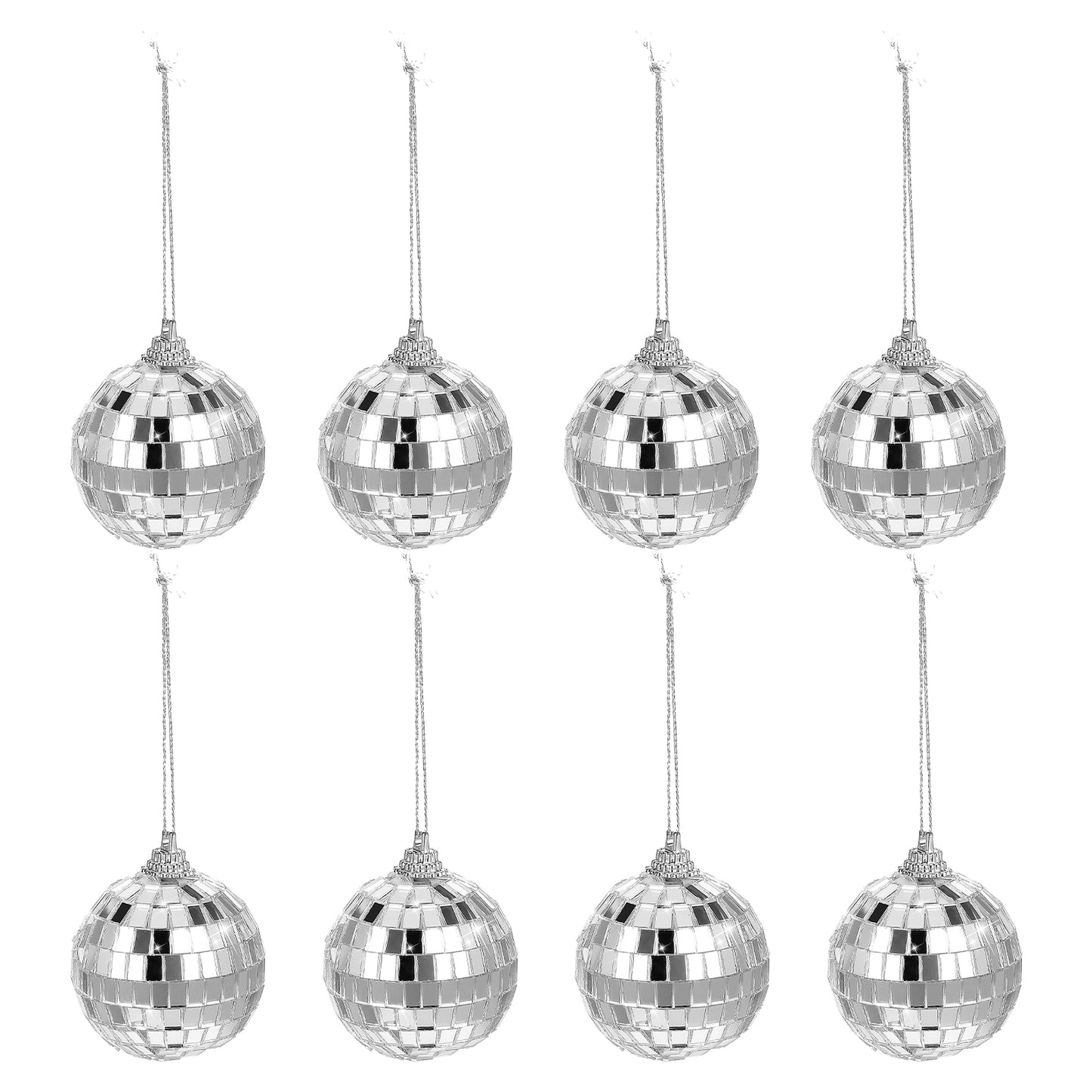 ZEYIYER 8 PCS Mirror Disco Balls, 5 cm Silver Reflective Disco Ball Glass Decor, 70s Disco Party Ornament Hanging Disco Ball for Weddings Parties Family Christmas Tree Decorations