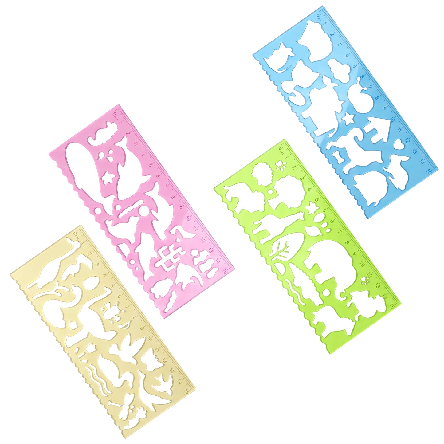 4Pcs Clear Ruler Animal-Shaped Stencils Drafting Tools Set, Plastic Drawing Painting Stencil Templates Stencil Maker Rulers for Kids Crafts School Art Projects Drawing