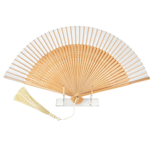 Axafazup hand fan foldable bamboo folding Chinese Japanese Portable fans for women Hot Flashes Summer Festivals Dancing (Bamboo White)