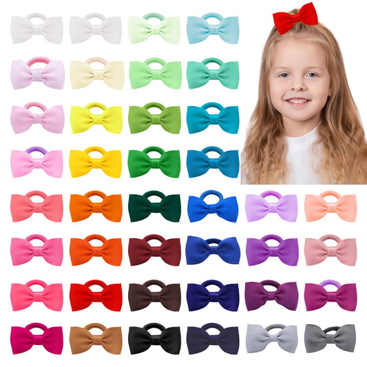 Aster 40pcs Hair Bows for Girls, Hair Ties with Bows Toddler Hair Bobbles 2.5 Inch Ribbon Bows, Elastic Girls Hair Bands Bow Hair Ropes Baby Hair Accessories, Multicolor