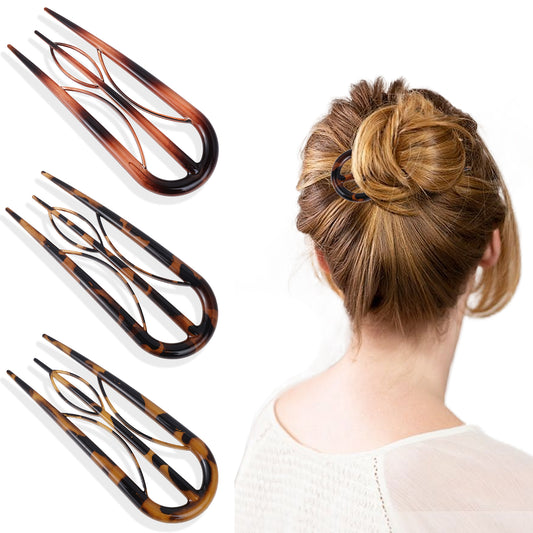 ZEYIYER 3PCS French Hair Pin, Hair Clips U Shaped Hair Pins for Women, French Barrette Hair Clips for Thin Thick Long Hair Unique 3 Internal Teeth Hair Sticks Women Vintage Hairstyle Accessories