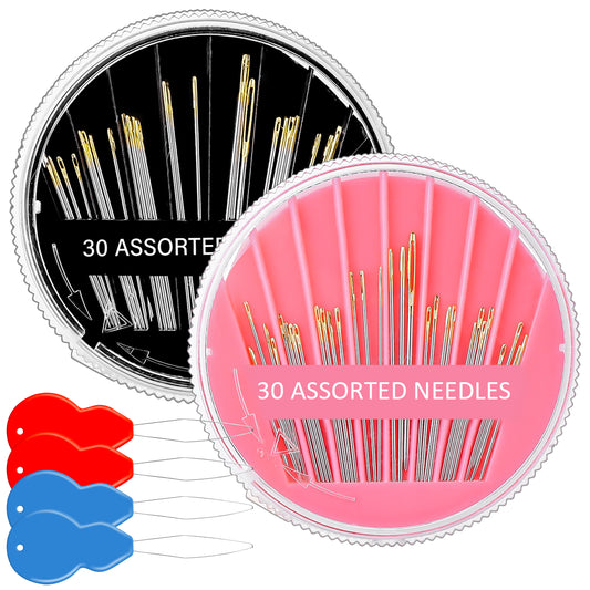 Aster 60 Pcs Premium Hand Sewing Needles, Assorted Hand Sewing Needles with 4 Threaders, Large Eye Stitching Needles Embroidery Thread Needle Stainless Steel Yarn Knitting Needles for Sewing Repair