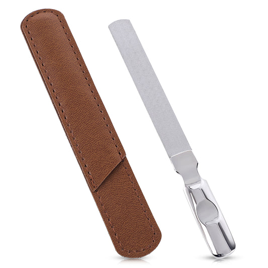 ZEYIYER Metal Nail File, Heavy Duty Nail File Stainless Steel Finger Nail File with Leather Case, Double Sided Fingernail Files for Women and Men, Travel Portable Manicure Tools