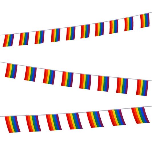 ASTER 7 Meters 25 Pcs Rainbow Gay Pride Banner Flags, Pride Bunting Banner, LGBTQ Pride String Bunting Flag for Festival Party Decoration Indoor and Outdoor (21×14 CM)