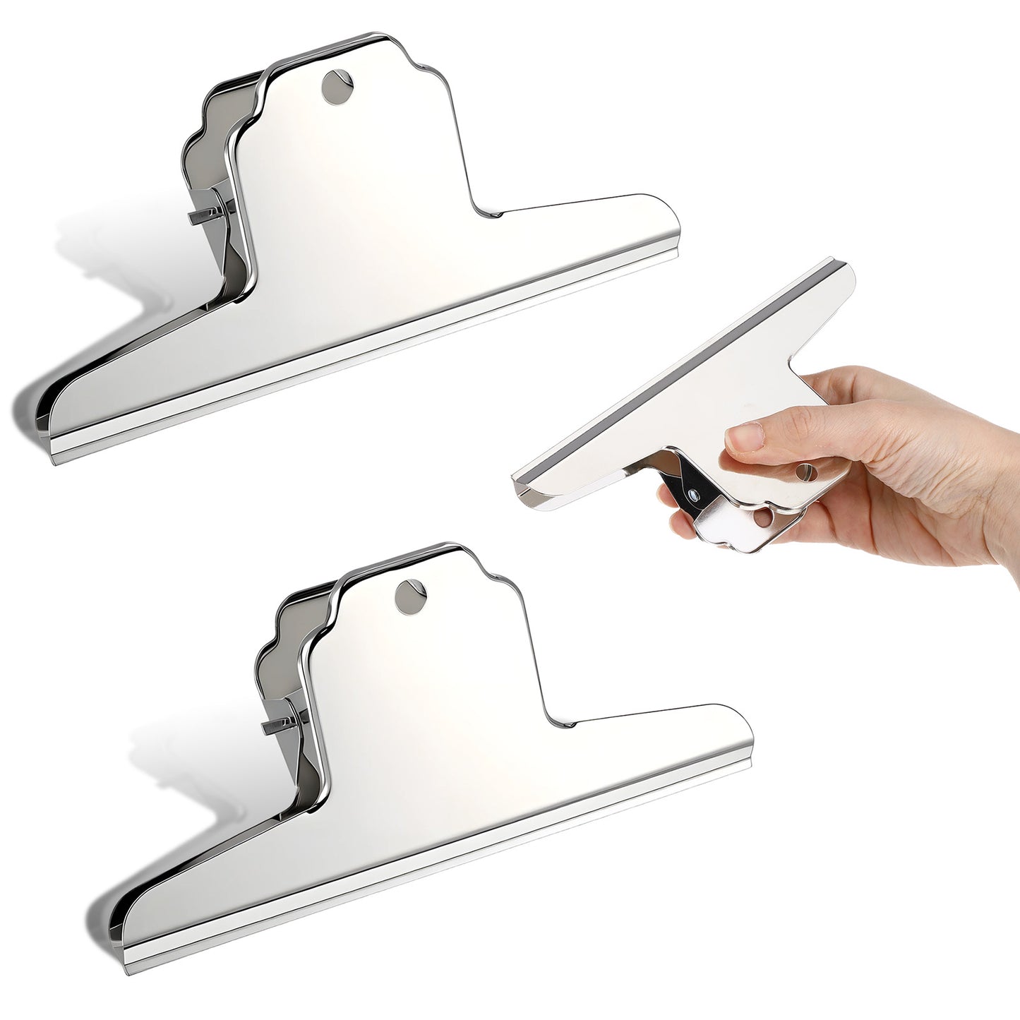 2pcs Stainless Steel Food Clips - Jumbo Binder Clips for Chip Bags, 6.3in Large Heavy Duty Clip for Kitchen, Office, and Home Organization