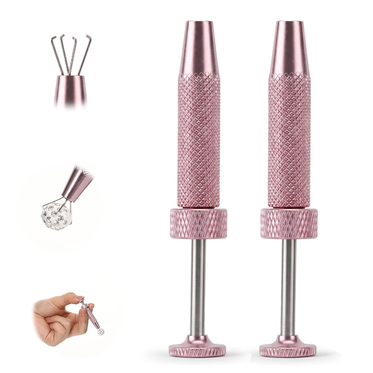 2 Pcs Piercing Ball Grabber Tool, Upgrade Easier to Grip Mini Grabber Pen Stainless Steel 4 Prongs Claw Tweezers IC Chips Grabbers Claw Holder Electronic Component Jewel Diamond Pearls Tweezers (Pink)