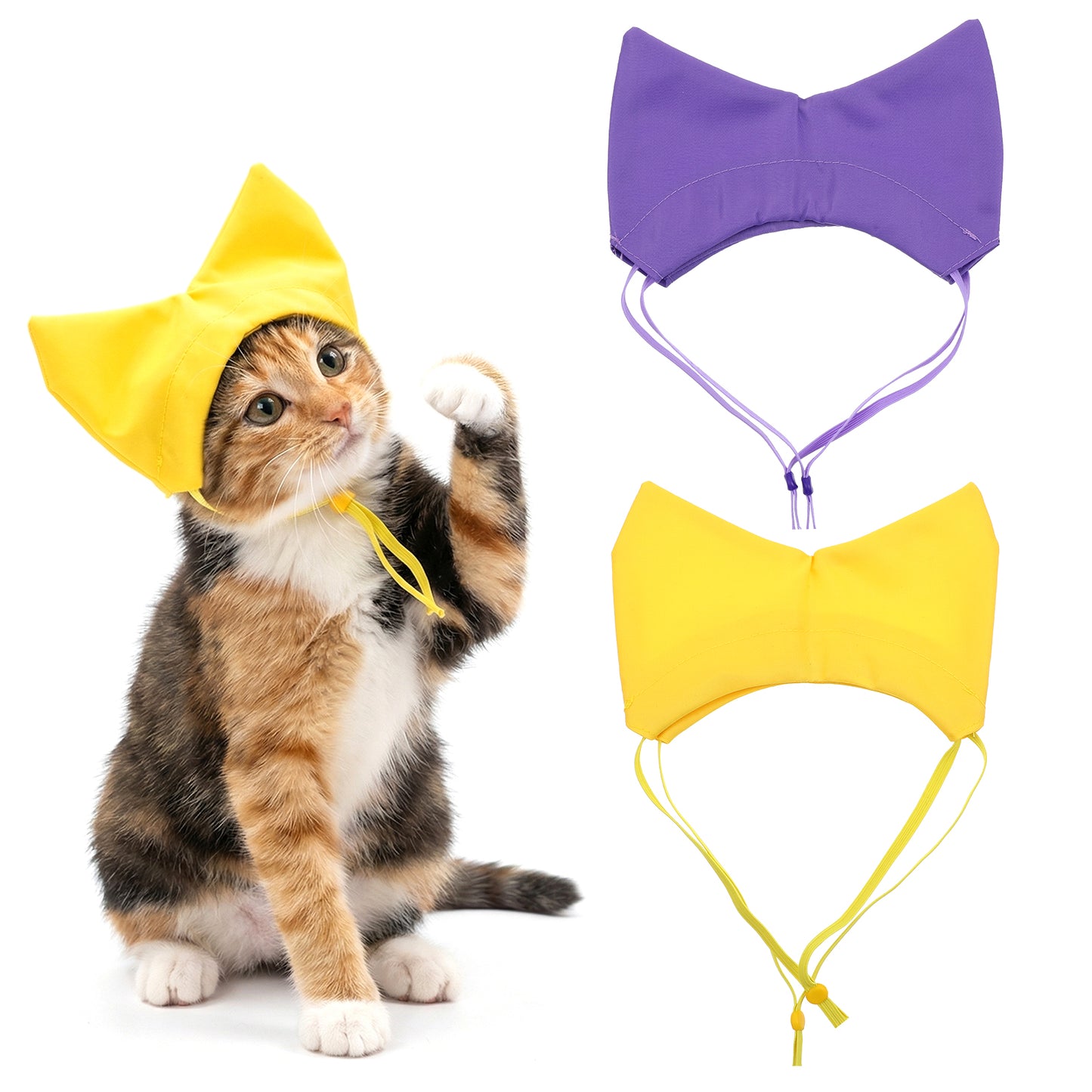 2Pcs Cat Shower Caps, Waterproof Cat Bath Cap, Shower Cap for Cats, Adjustable Strap and Cute Ears for Cats and Dogs (Purple,Yellow)