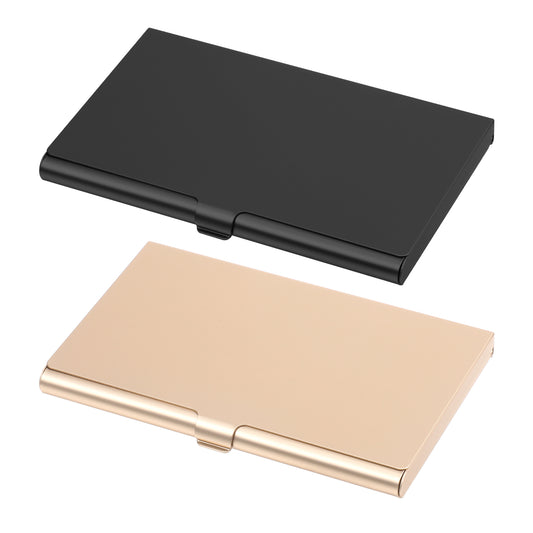10 Pack Metal Business Card Holder, Aluminum Alloy Flip Cover Slim Name Cards Case Pocket Metal Purse Name Card Holders for Women Men Champagne Black Buckle Style Shut