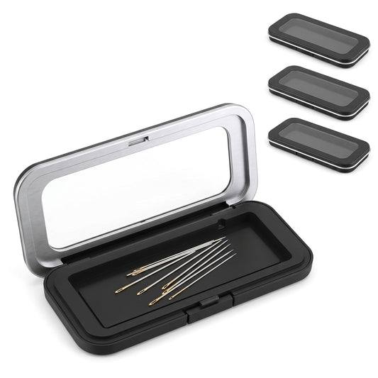 Axafazup 3Pcs Magnetic Needle Holder Case with Clear Acrylic Lid, Portable Sewing Pin Organizer Box with Snap Closure, Strong Magnet Sewing Needle Case for Sewing Quilting Crafts Supplies Paper Clips