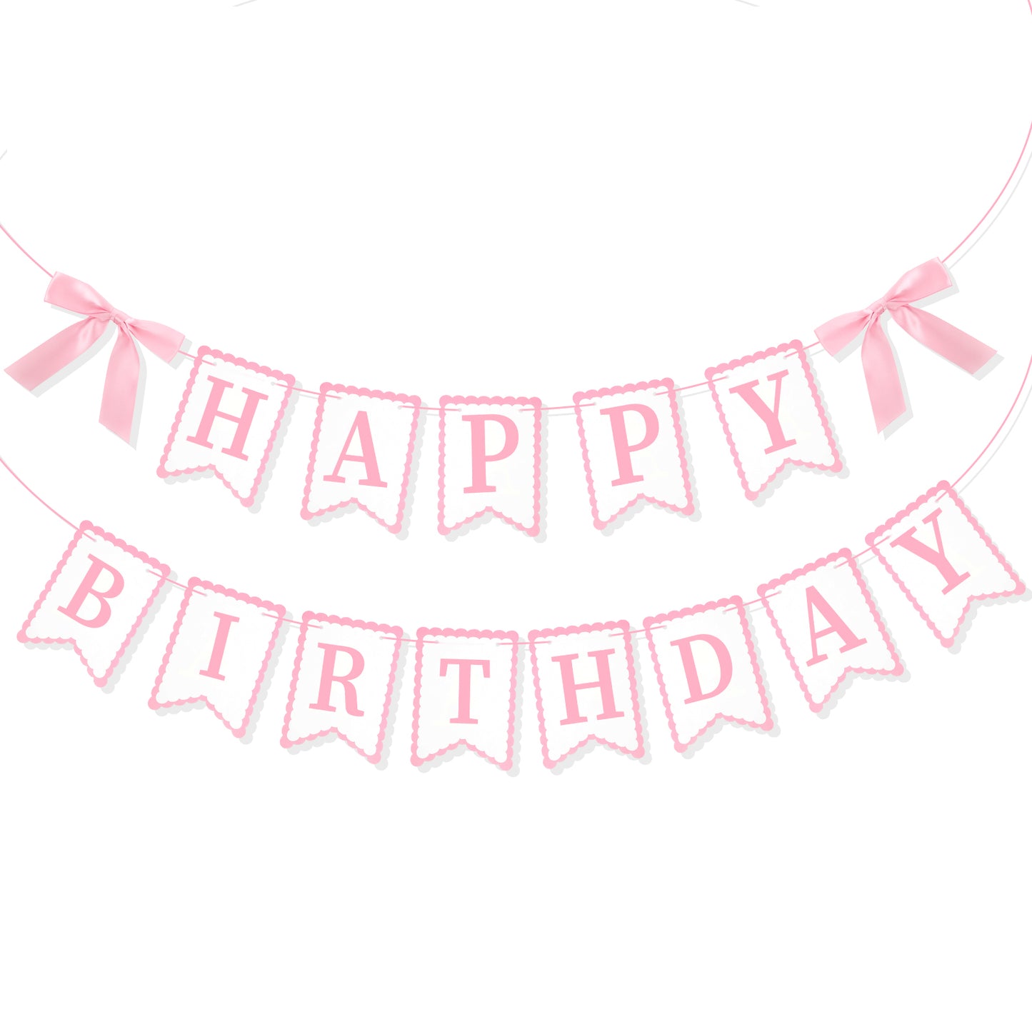 Pink Happy Birthday Banner with Bows, Sweet Birthday Party Decorations Garland Set, Cute Birthdays Banner for Women Party Supplies(Pink)