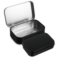 1 Pack Metal Rectangular Empty Tin Box, Hinged Tins Tin Containers with Lid Mini Portable Small Storage Container Kit for Home Storage 3.74x2.36x0.82 Inch(Black)