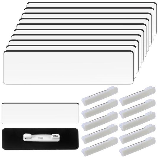 10 Pcs Blank Name Tags, DIY Name Badges with Pin Backing, Plastic ID Tag Pin for School Office Use