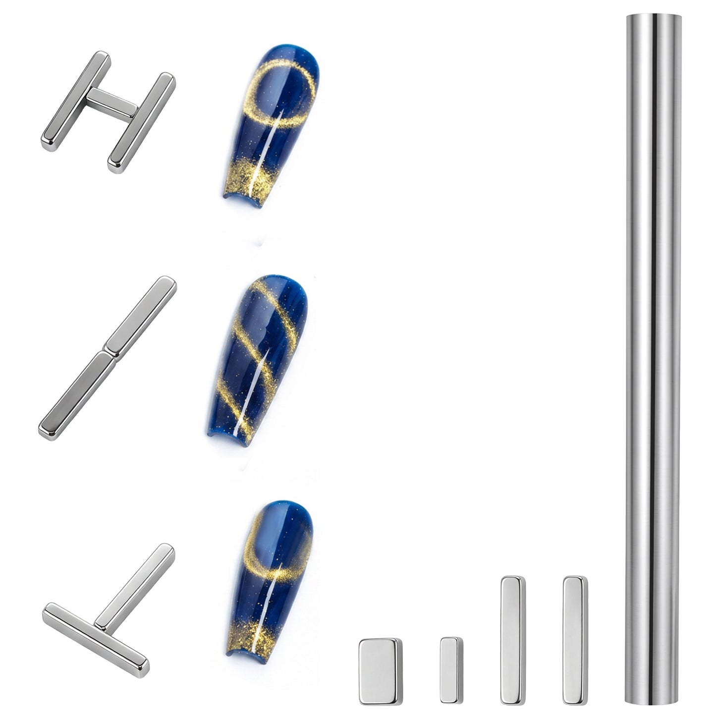 5 Pieces Cat Eye Magnet for Nails, Double-Ended Cylindrical Strong Cat Eye Nail Polish Magnet Stick Set 3D Magnetic Cats Eyes Gel Polish Nail Art Nails Design Tools for DIY Home, Salon, Studio(Silver)