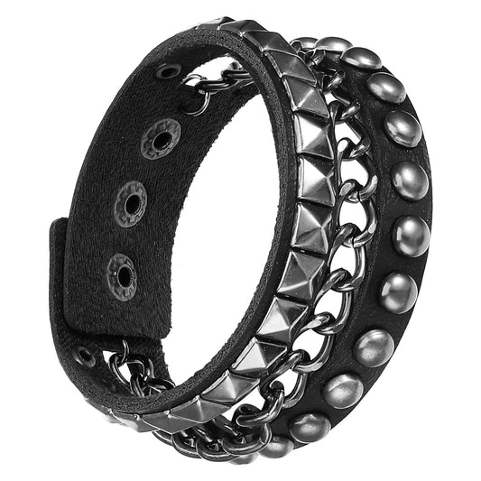 1 PCS Punk Rock Studded Bracelet, Leather Studded Bracelet, Snap Button Metal Wristband Cuff Wrap Bangle Adjustable for Men Women Rocker Outfits Accessories