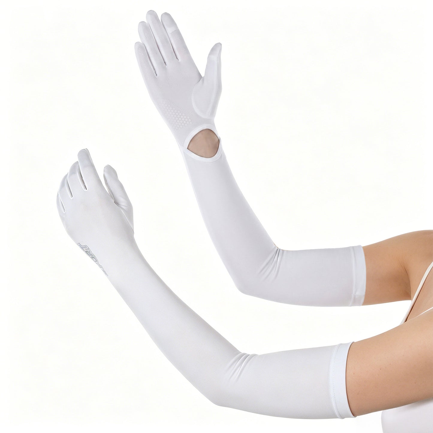 Apojgitn UV Protection Women's Driving Gloves, Touchscreen Arm Sun Driving Gloves Full Finger Arm Sleeve for Outdoor Sports Cycling Golf Fishing (White)
