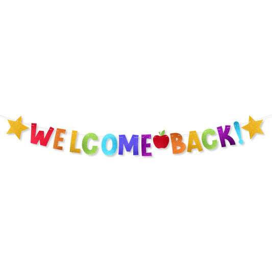 1 Set Welcome Back Banner, Glitter Welcome Back Decorations, Colorful Welcoming Home Hanging Sign for Reunion Party Decorations Supplies